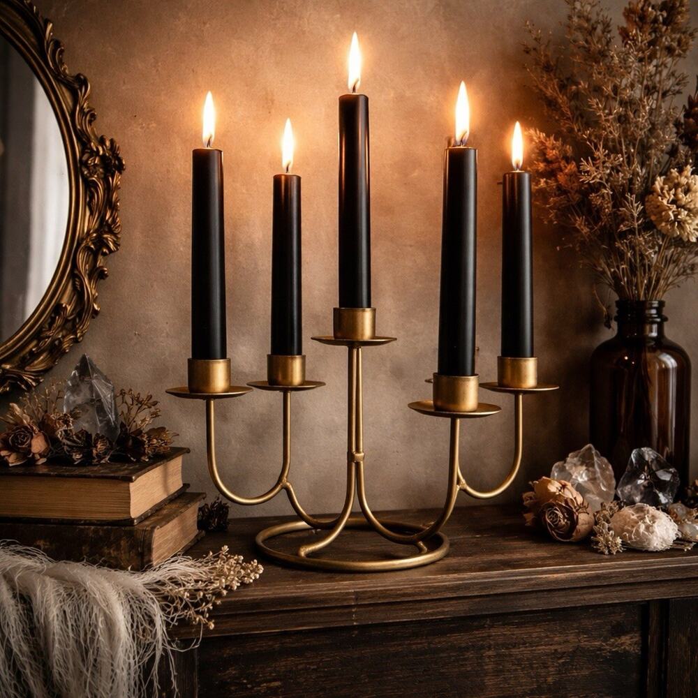 Gold Metal 5 Arm Candelabra Gothic Boho Dark Academia Candle Holder